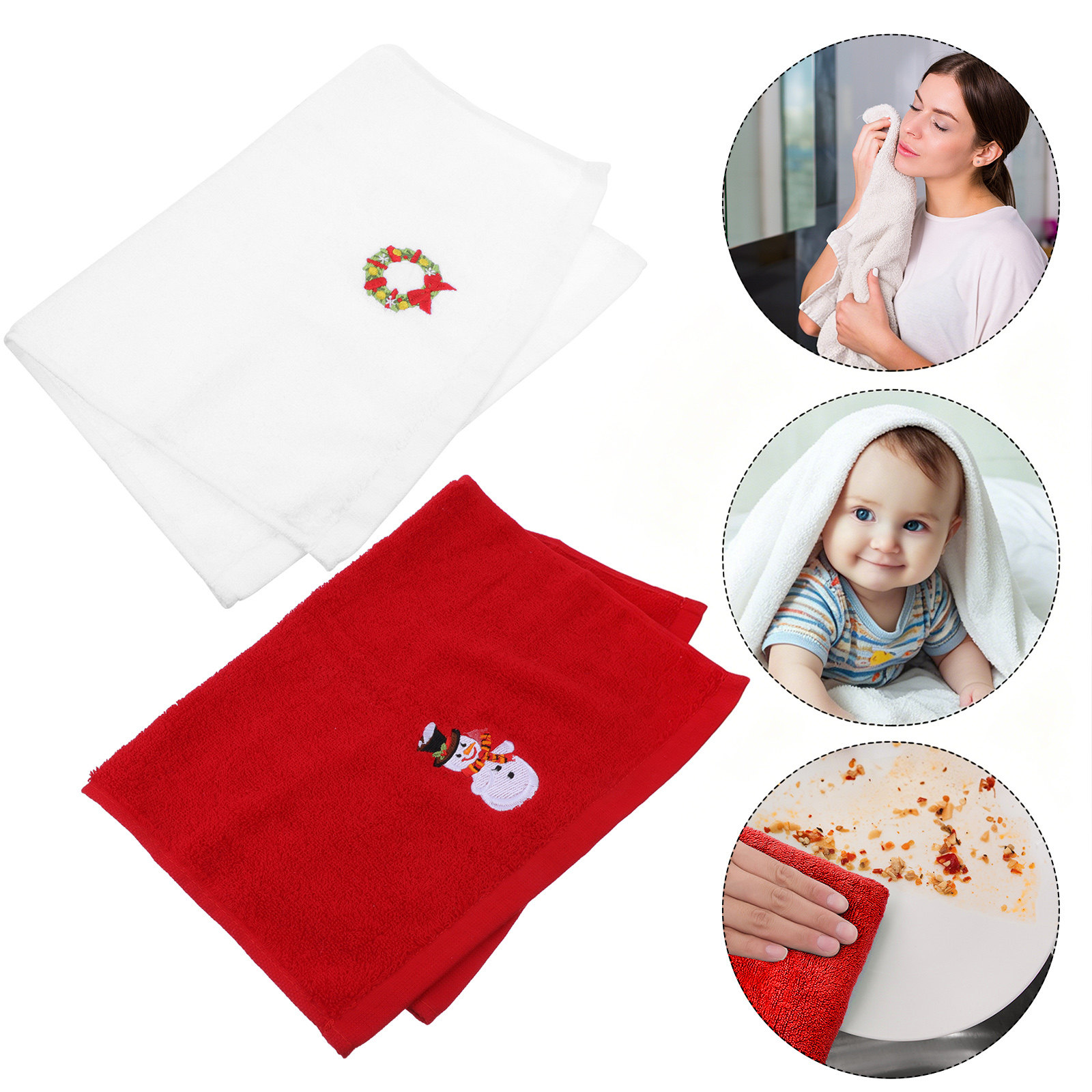 Home Textiles Pakistan - 2Pcs Embroidery Christmas Towels Soft Cotton
