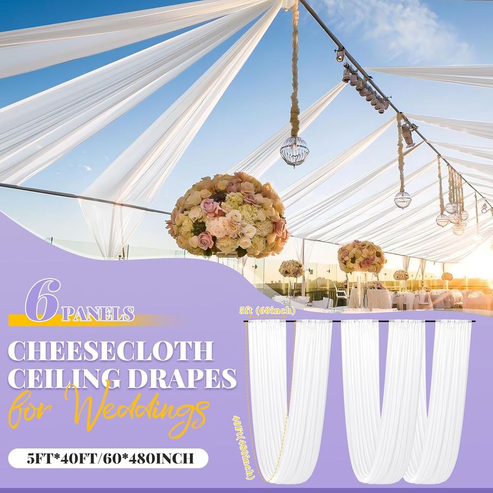 6 Panel White Ceiling Drapes o - Curtain Sheer Voile ulasan dan harga