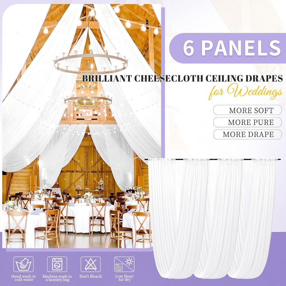 6 Panel White Ceiling Drapes o - Curtain Sheer Voile ulasan dan harga