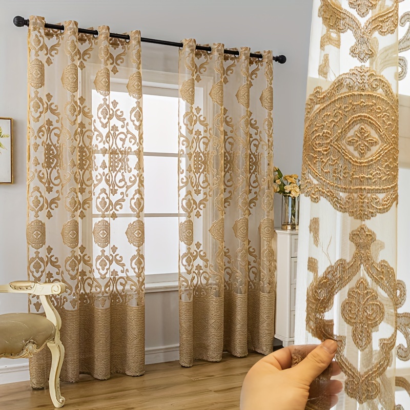 1pc Khaki 3D Embossed Sheer Cu - Curtain Sheer Voile ulasan dan harga