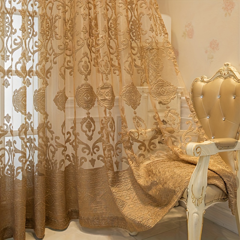 1pc Khaki 3D Embossed Sheer Cu - Curtain Sheer Voile ulasan dan harga