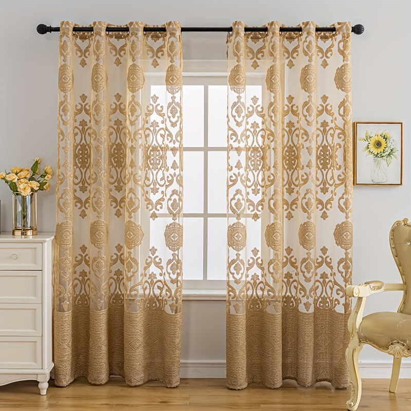 1pc Khaki 3D Embossed Sheer Cu - Curtain Sheer Voile ulasan dan harga