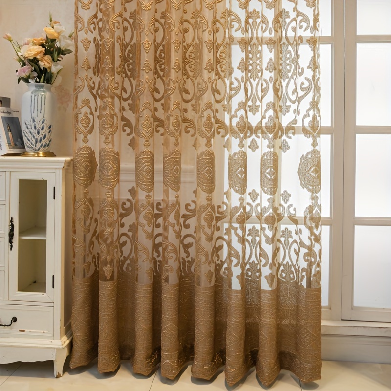 1pc Khaki 3D Embossed Sheer Cu - Curtain Sheer Voile ulasan dan harga