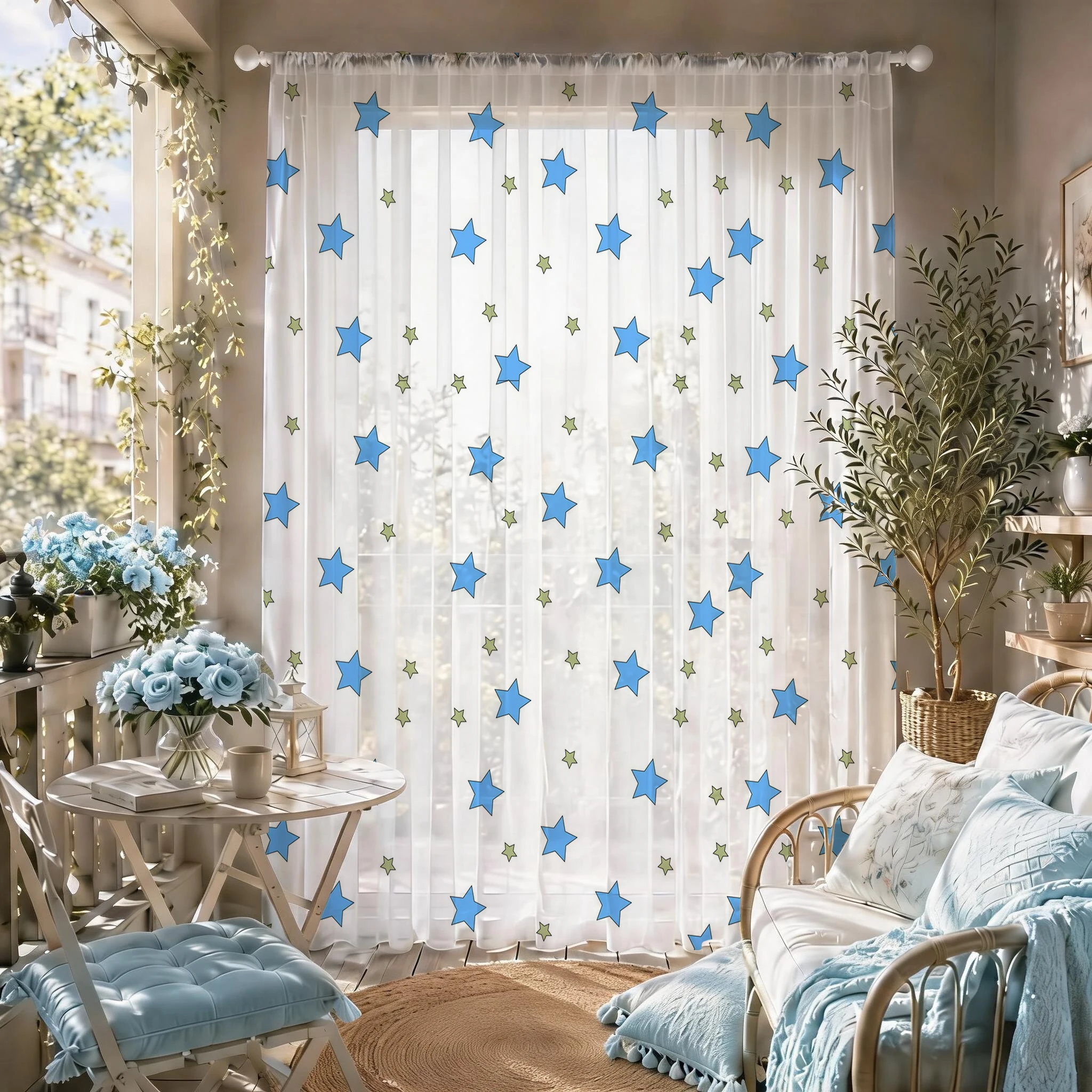 Blue Star Modern Gradient Shee - Curtain Sheer Voile ulasan dan harga