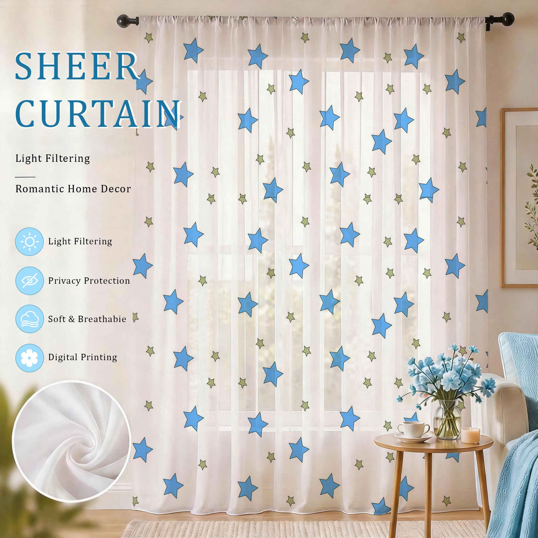 Blue Star Modern Gradient Shee - Curtain Sheer Voile ulasan dan harga