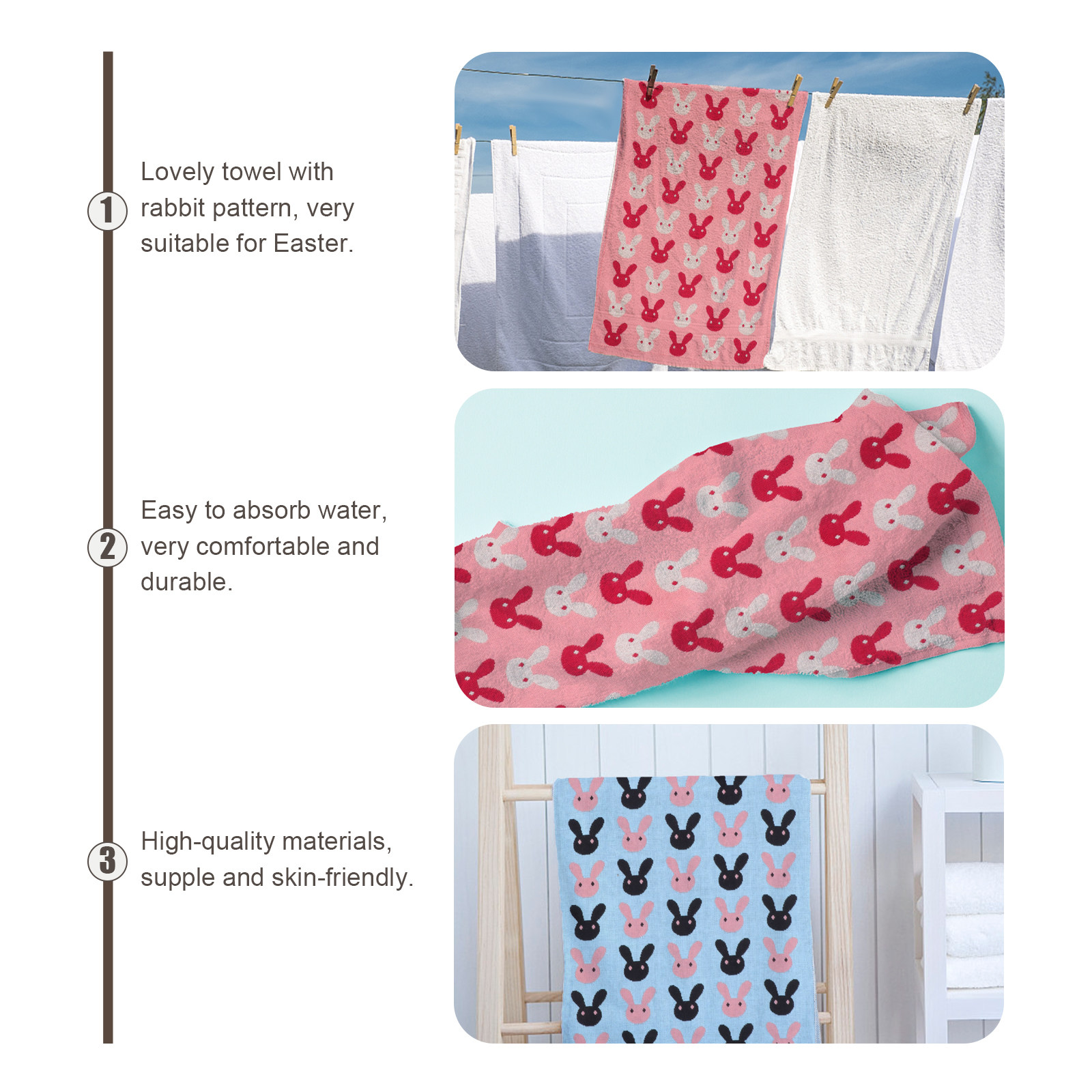 2pcs Cotton Towel Rabbit Patte - Home Textiles Pakistan ulasan dan harga
